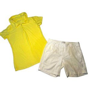 Nike Golf Women's Bundle-Solid Yellow Dri-Fit LARGE Polo 1/4 Zip Short Sleeve Hi